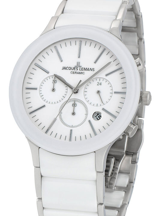 Jacques Lemans Dublin Ανδρικό Ρολόι 42mm Μπαταρίας με Λευκό Μεταλλικό Μπρασελέ