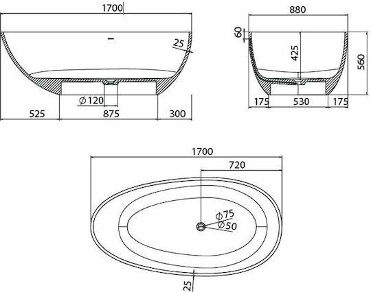 Karag Chiara Свободно поставяне на ваната Акрил 170x88см