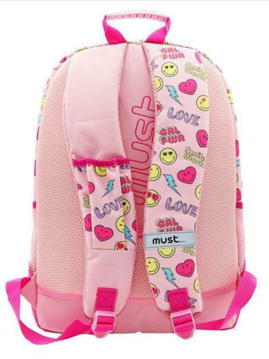 Must Smiley Love Smiley Love School Bag Backpack Elementary, Elementary in Pink color