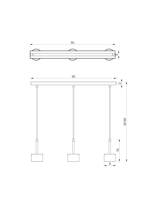 Milagro Arena Pendant Light Three-Light Rail for Socket GX53 Black