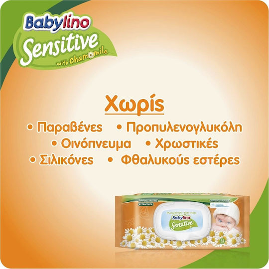 Babylino Sensitive with Chamomile Hypoallergenic Baby Wipes without Alcohol & Parabens 3x54pcs