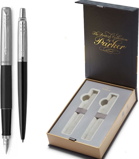 Parker Jotter Bond Pen Set Ballpoint Medium with Fountain Pen Medium made of Steel Street Black CT in a case