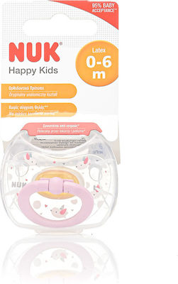 Nuk Orthodontischer Schnuller Gummi Happy Kids Vögel Pink mit Etui für 0-6 Monate 1Stück