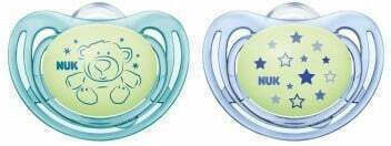 Nuk Orthodontic Pacifiers Silicone Freestyle Night Bear / Stars Green / Blue Night with Case for 0-6 months 2pcs