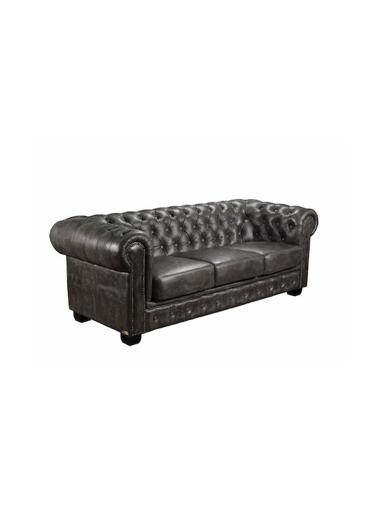 CHESTERFIELD Dreisitzer Sofa Echtes Leder Antique Gray 201x92x72cm