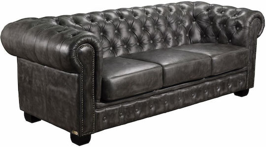 CHESTERFIELD Dreisitzer Sofa Echtes Leder Antique Gray 201x92x72cm