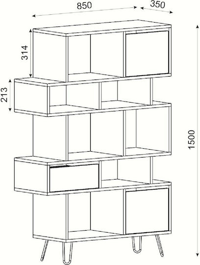 Βιβλιοθήκη Match Φυσικό / Ανθρακί 95x35x150εκ.