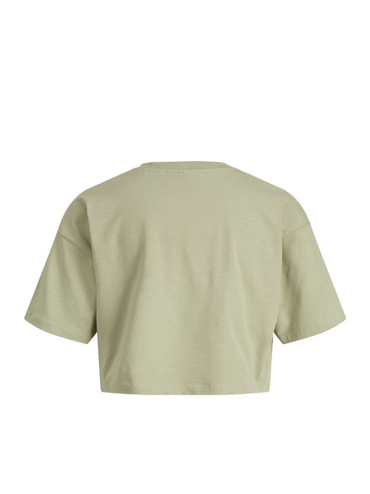 Women's Summer Crop Top Cotton Short Sleeve Tea Green