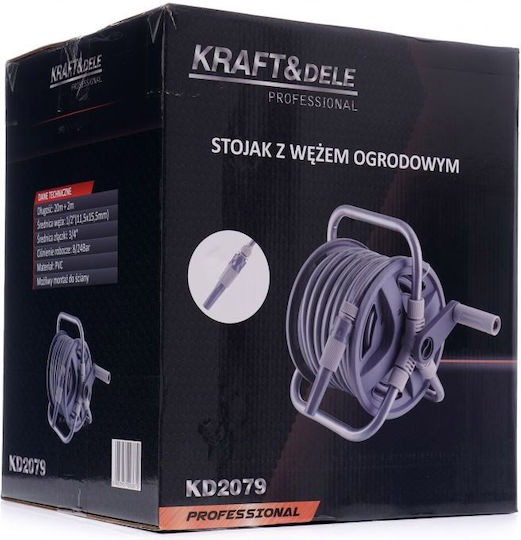 Kraft & Dele Ανέμη Ποτίσματος Τοίχου με Λάστιχο 40m + 2m 1/2" με Χερούλι Μαζέματος