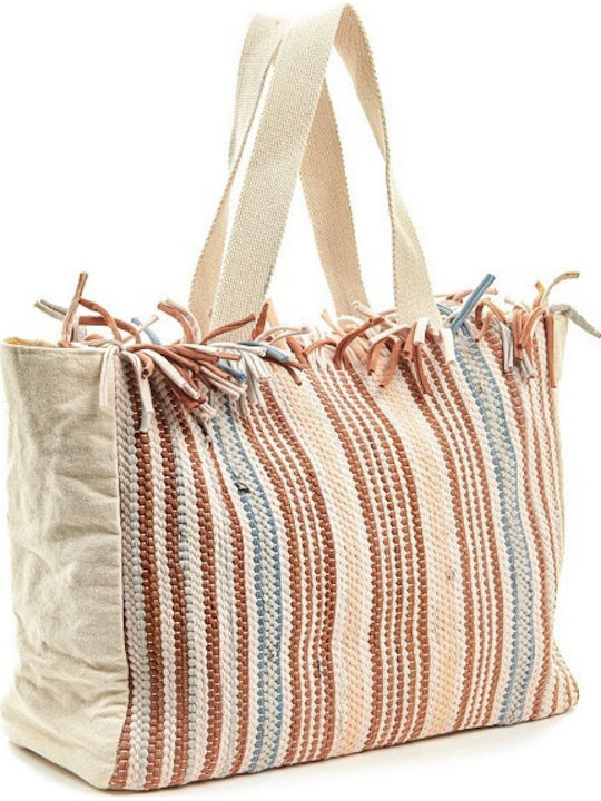 Verde 58-0013 Fabric Beach Bag Multicolour with Stripes