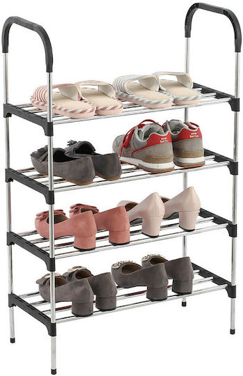 Metallic Shoe Organizer with 4 Shelves Silver 57x26x83cm