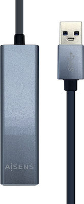 Aisens USB 3.2 3 Port Hub with USB-A / Ethernet Connection Gray