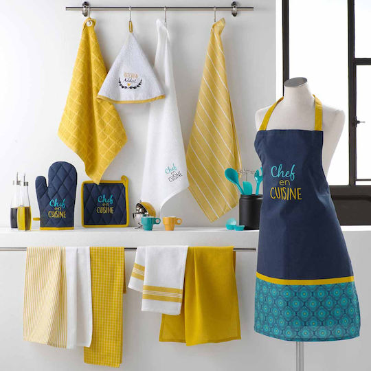 Flamingo Chef En Cuisine Σετ Γάντι & Πιάστρα Κουζίνας Υφασμάτινο σε Μπλε Χρώμα 2τμχ