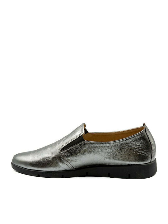 Ανατομικά Γυναικεία Slip-On Δερμάτινα Ασημί