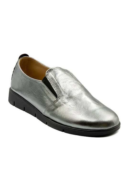 Ανατομικά Γυναικεία Slip-On Δερμάτινα Ασημί