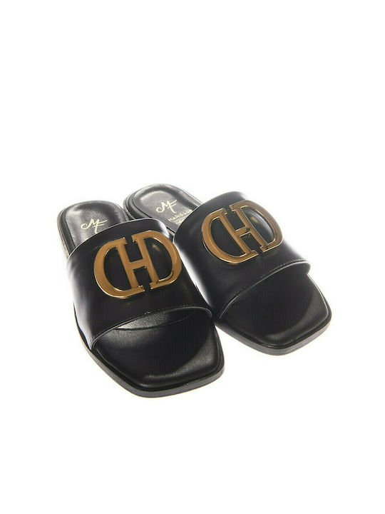 Mariella Fabiani Leather Women's Flat Sandals in Black Color