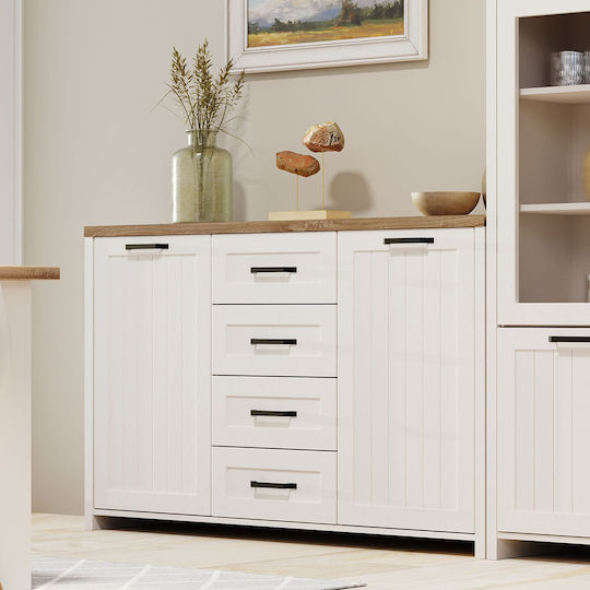 Sideboard Verne Holz mit Schubladen Weiß / Natürliche 147,9x37,2x91,8cm