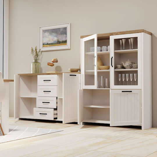 Sideboard Verne Holz mit Schubladen Weiß / Natürliche 147,9x37,2x91,8cm