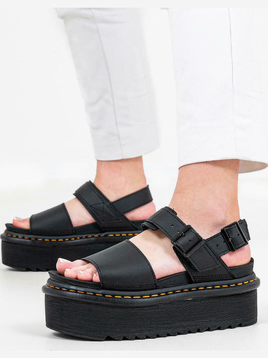 Voss Quad Δερμάτινα Γυναικεία Σανδάλια Flatforms Μαύρα