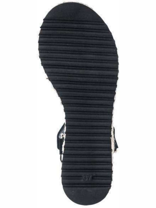 Leather Women's Flat Sandals with Strap Flatforms in Black Color