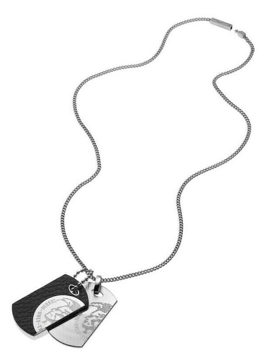 Diesel Double Necklace ID Card Gold Plated Steel Black