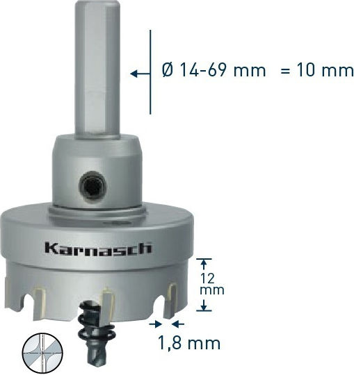 Karnasch Hole Saw Set Carbide with Diameter 34mm for Metal and Plastic με Οδηγό