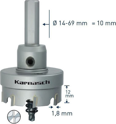 Karnasch Hole Saw Set Carbide with Diameter 70mm for Metal and Plastic με Οδηγό