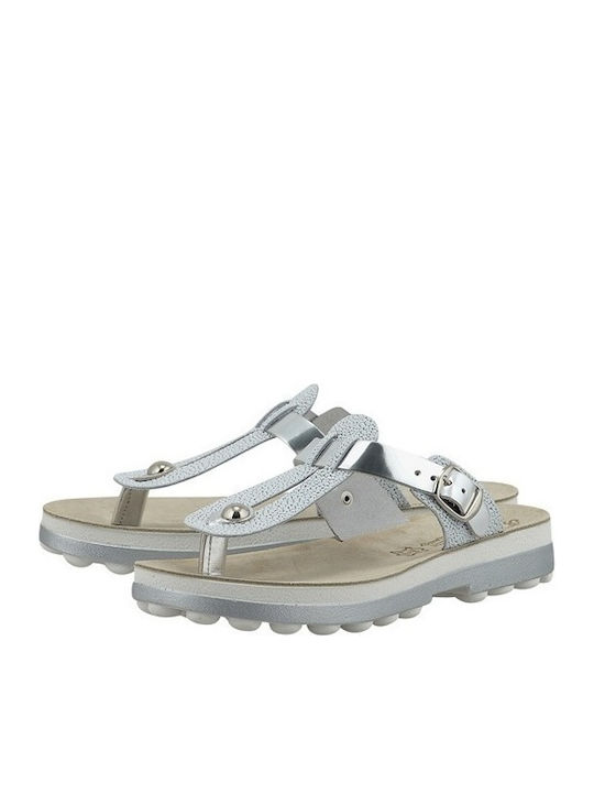 9004 Leather Women's Flat Sandals Anatomic in Silver Color