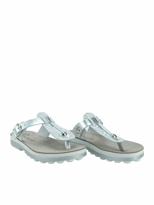 9004 Leather Women's Flat Sandals Anatomic in Silver Color
