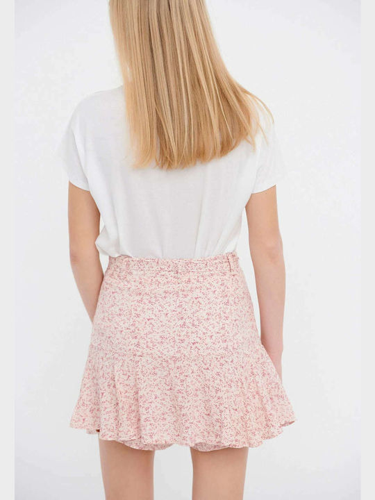 Funky Buddha High Waist Mini Envelope Skirt Floral in Pink color