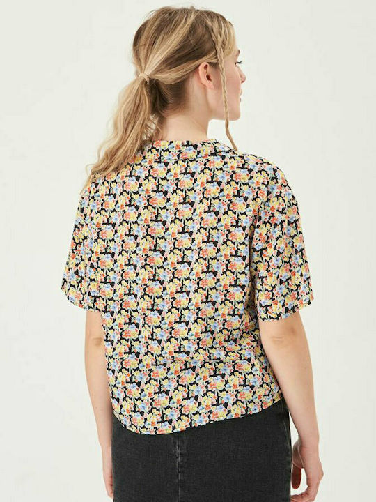 24 Colours A Women's Floral Short Sleeve Shirt Black