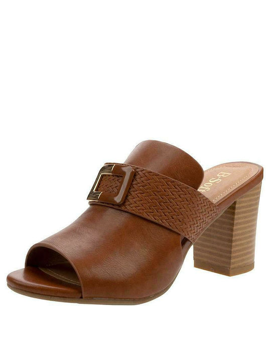 B-Soft Mules mit Chunky Hoch Absatz in Tabac Braun Farbe