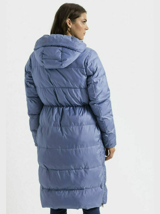 Camel Active Women's Long Puffer Jacket for Winter with Hood Navy Blue