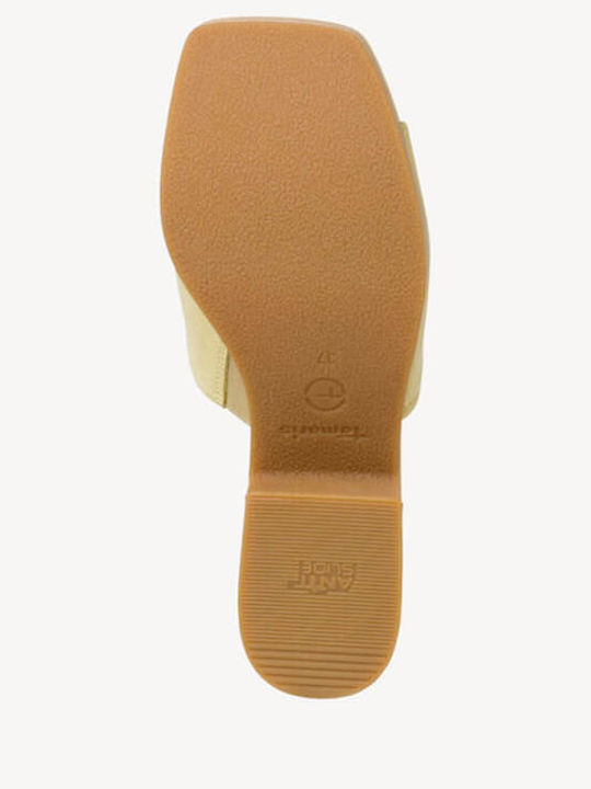 Suede Mules with Chunky High Heel Lemon
