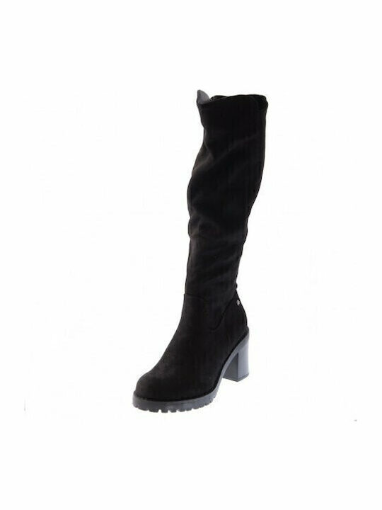 Wildleder Damenstiefel mit mittlerem Absatz Schwarz