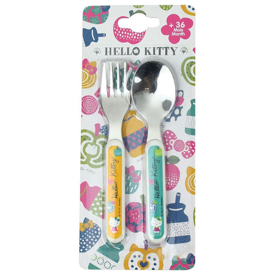 Ango Set pentru bebeluși cu Furculiță Hello Kitty din Plastic Multicolor 2buc