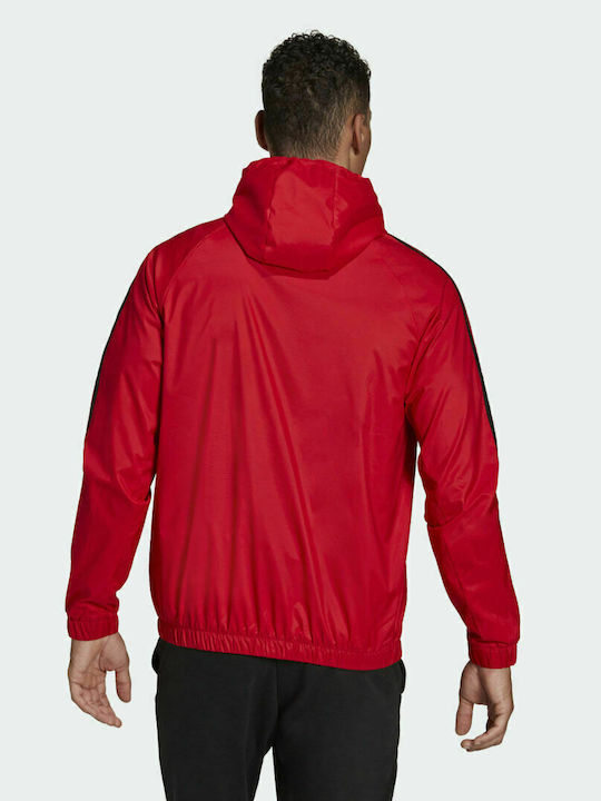 Adidas Essentials 3-Stripes Ανδρικό Μπουφάν Αντιανεμικό για Άνοιξη Κόκκινο