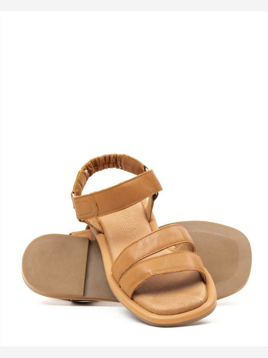 Leather Women's Flat Sandals with Strap in Tabac Brown Color
