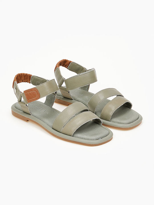 Carmela Footwear Leather Women's Flat Sandals with Strap in Green Color