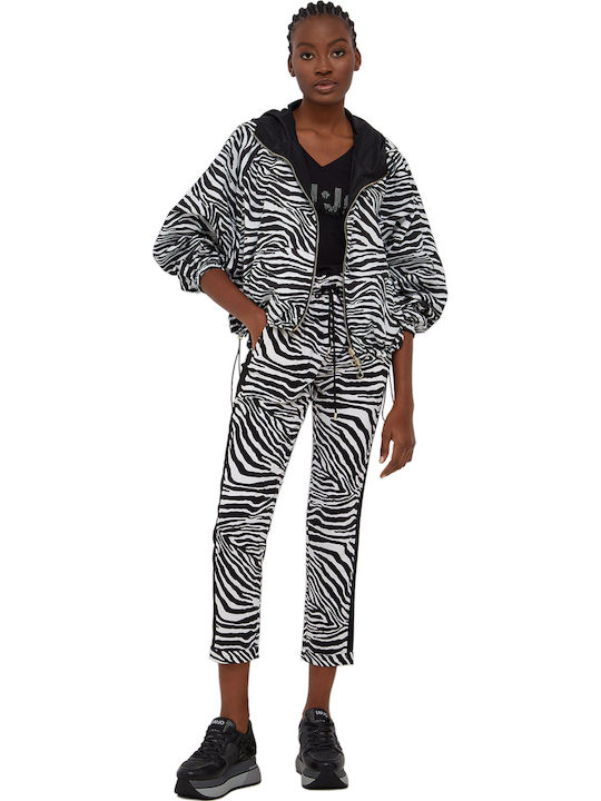 Damen Hoch tailliert Stoff Capri Hose mit Gummizug Zebra