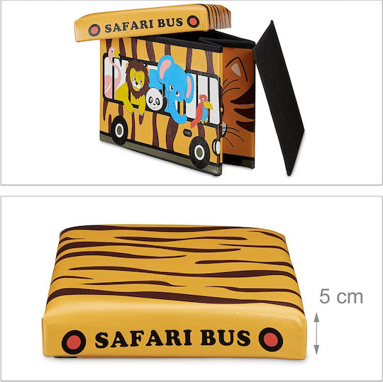 Relaxdays Kinderhocker mit Stauraum Faltbar Safari Bus Orange 48x32x32cm 1Stück