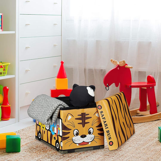 Relaxdays Kinderhocker mit Stauraum Faltbar Safari Bus Orange 48x32x32cm 1Stück