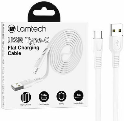 Lamtech Flat USB 2.0 Cable USB-C male - USB-A male Λευκό 1m (LAM111818)