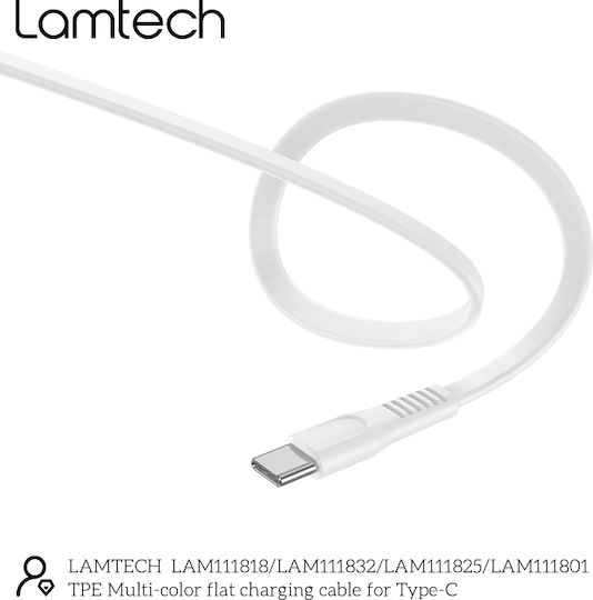 Lamtech Flat USB 2.0 Cable USB-C male - USB-A 18W Λευκό 1m LAM111818
