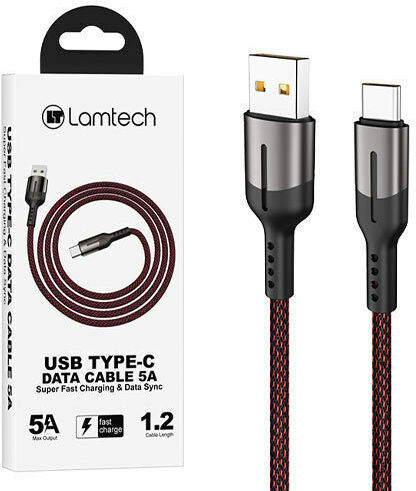 Lamtech Braided / Regular USB 2.0 Cable USB-C male - USB-A 100W PD Μαύρο 1.2m LAM111849