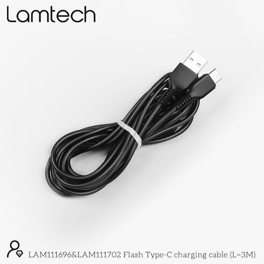 Lamtech USB 2.0 Cable USB-C male - USB-A 18W Μαύρο 3m LAM111696