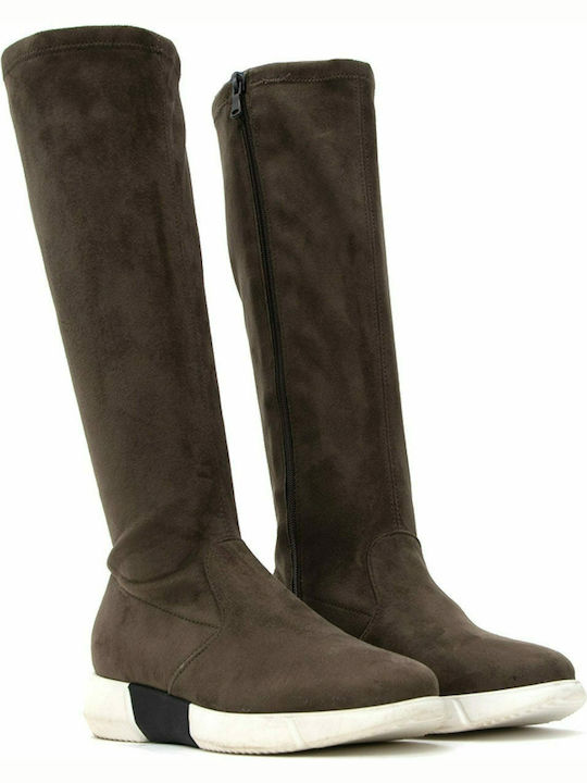 Mourtzi Suede Women's Boots with Zipper Brown