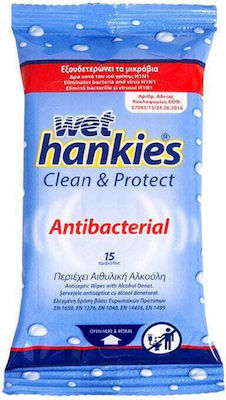 ΜΕΓΑ Wet Hankies Clean & Protect Antibacterial Desinfektionsmittel für Hände 15Stück Natürlich