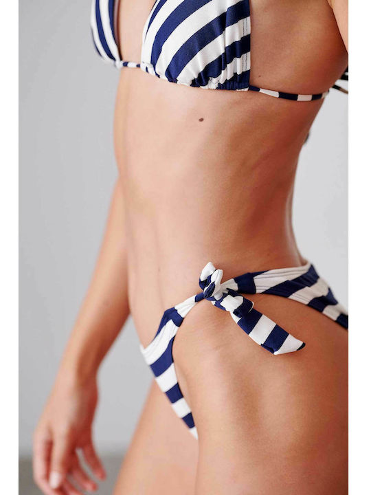 Set Bikini Triunghi Cu Dungi Albastru Marin