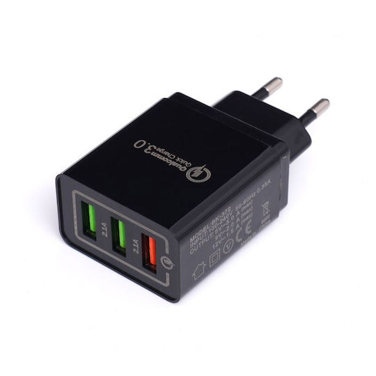 Kraft & Dele Charger Without Cable with 3 USB-A Ports Quick Charge 3.0 Blacks (KD-1236)